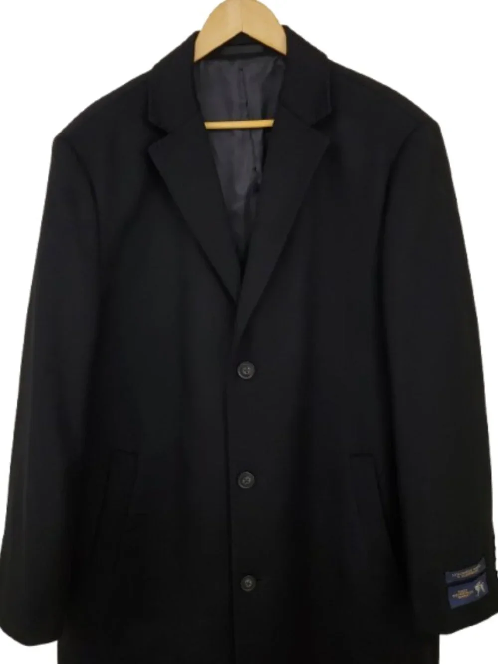 HART SCHAFFNER MARX Mens Size 46L Sheffield Cashmere Wool Black Classic Overcoat